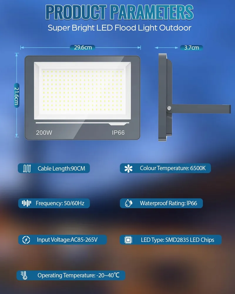 TOPAUBUB LED Schijnwerper Helder Tuin 200W 20000LM IP66 — foto 4