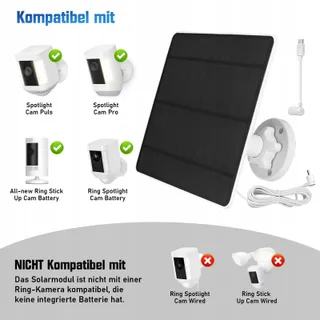 XIIW Zonnepaneel Voor Ring Camera 5W IP65 Kabel 3m Verstelbaar — miniatuur 2