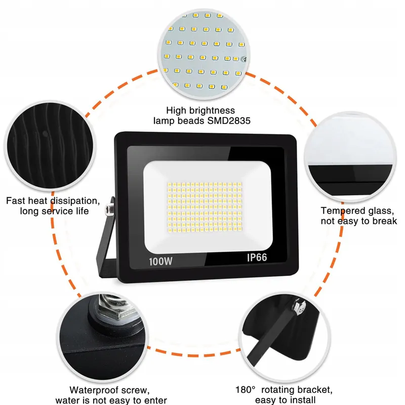 JEFEDANA LED Schijnwerper 100W Super Helder Waterdicht 3000K — foto 2