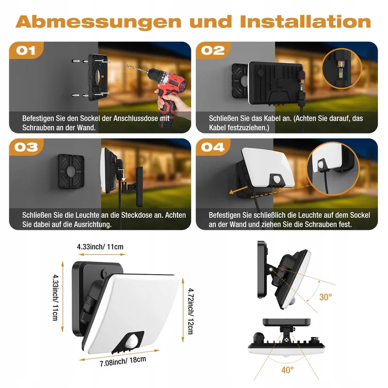 VIGHEP LED Schijnwerper 24W Bewegingssensor Waterdicht Fel IP65 — foto 6