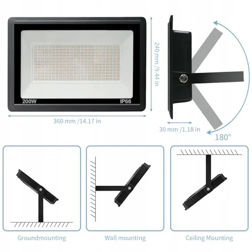 JEFEDANA LED Schijnwerper 200W 20000LM Super Helder Krachtig Warm Wit IP66 — foto 2