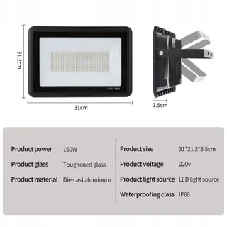 TREOIR LED Schijnwerper Buiten Superfel 150W 15000LM IP66 6000K — miniatuur 5