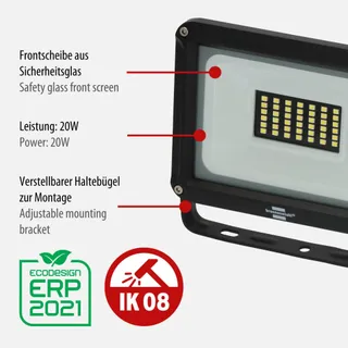 Brennenstuhl JARO 3060 LED Schijnwerper Buiten 20W IP65 Zwart Wand — miniatuur 2