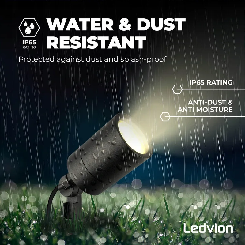 LEDVION LED Tuinlamp GU10 met Grondspies IP65 Zwart 5W Kabel 2M — foto 4