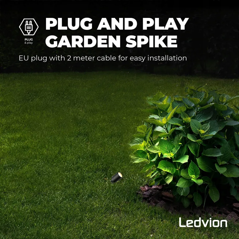 LEDVION LED Tuinlamp GU10 met Grondspies IP65 Zwart 5W Kabel 2M — foto 8
