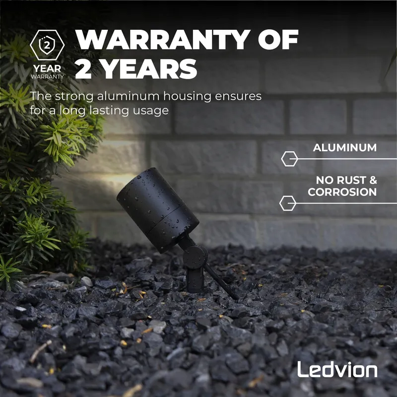 LEDVION LED Tuinlamp GU10 met Grondspies IP65 Zwart 5W Kabel 2M — foto 7