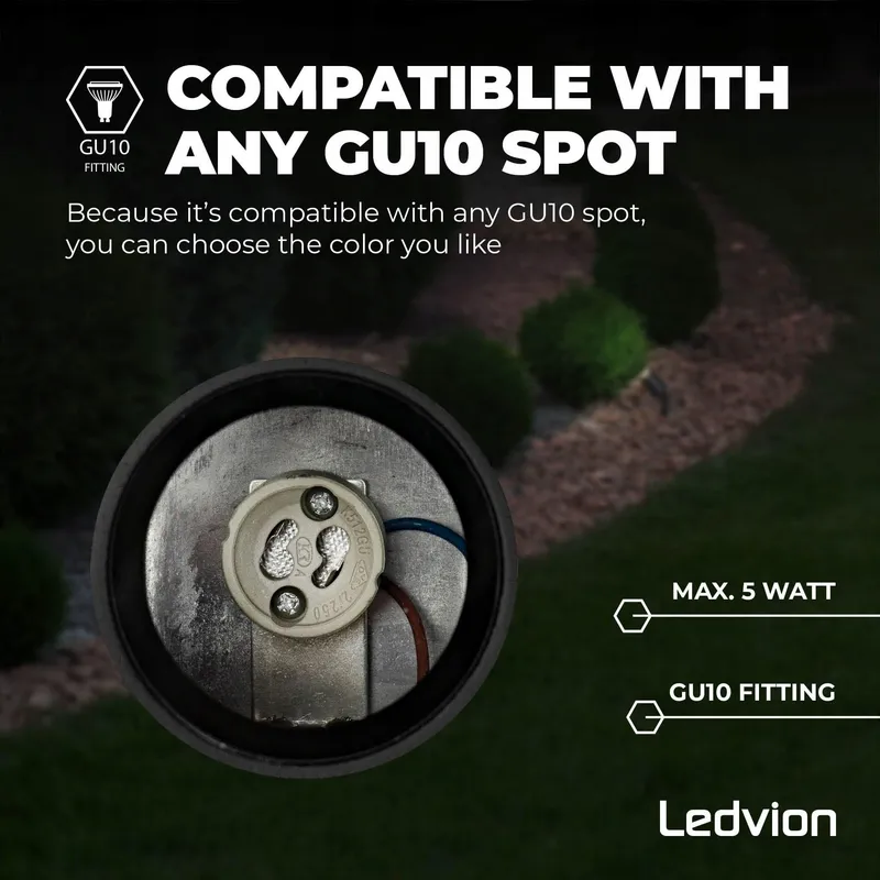 LEDVION LED Tuinlamp GU10 met Grondspies IP65 Zwart 5W Kabel 2M — foto 6