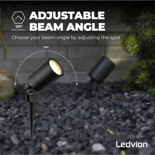 LEDVION LED Tuinlamp GU10 met Grondspies IP65 Zwart 5W Kabel 2M — miniatuur 5