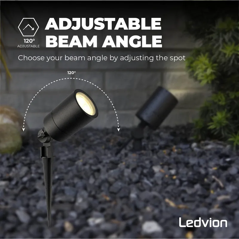 LEDVION LED Tuinlamp GU10 met Grondspies IP65 Zwart 5W Kabel 2M — foto 5