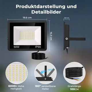 ICRGB LED Schijnwerper Buiten 50W 5000LM IP66 Koudwit Garage — miniatuur 7