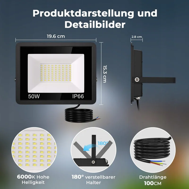 ICRGB LED Schijnwerper Buiten 50W 5000LM IP66 Koudwit Garage — foto 7