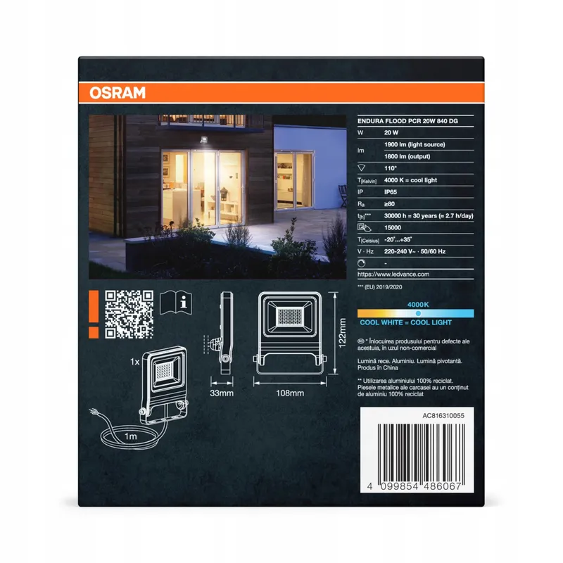 OSRAM Endura Flood PC LED Tuinreflector Koud Wit 20W 1800lm IP65 — foto 4