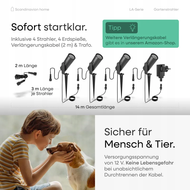 SCANDINAVIAN HOME Set 4 LED Tuinlampen 12V IP65 Warmwit — foto 6