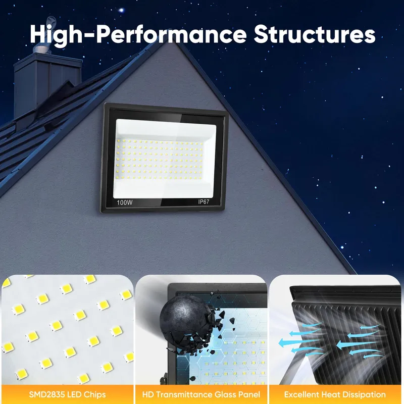 PLAZIQUE LED Schijnwerper Buiten Waterdicht Tuin Garage 100W IP67 — foto 6