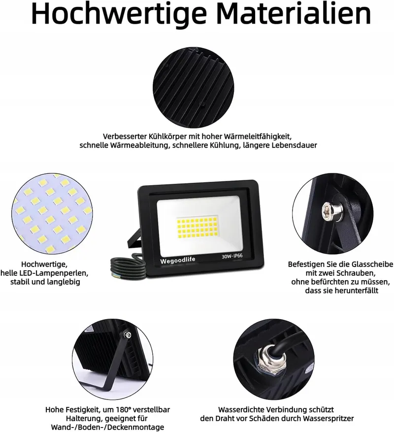 WEGOODLIFE LED Schijnwerper Buiten Waterdicht 3000K IP66 — foto 6