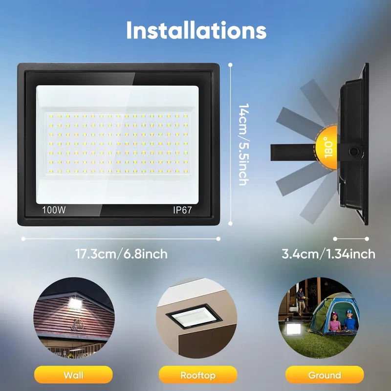 PLAZIQUE LED Schijnwerper Buiten Waterdicht Koudwit 100W IP67 — foto 4