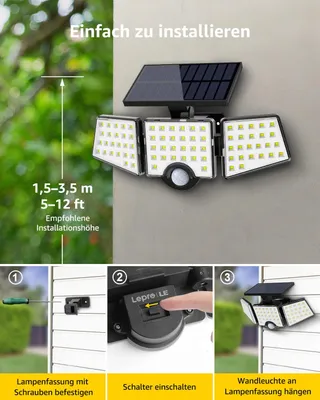 LEPRO Solar Buitenlamp met Bewegingssensor Tuin 360° 6W IP65 — miniatuur 7