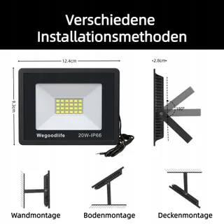 WEGOODLIFE LED Schijnwerper Tuin Waterdicht Warmwit Garage 20W IP66 — miniatuur 3