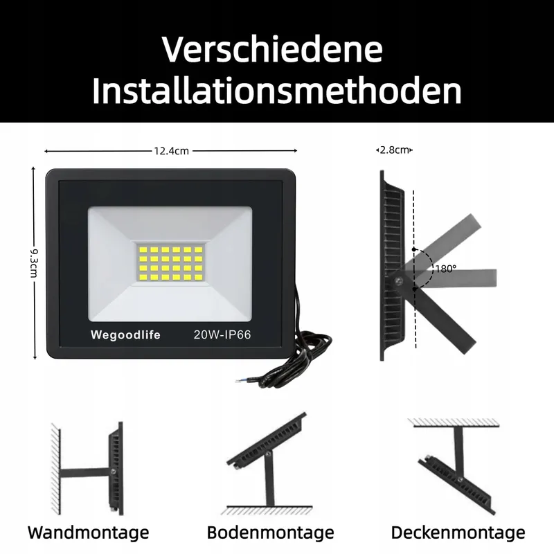 WEGOODLIFE LED Schijnwerper Tuin Waterdicht Warmwit Garage 20W IP66 — foto 3