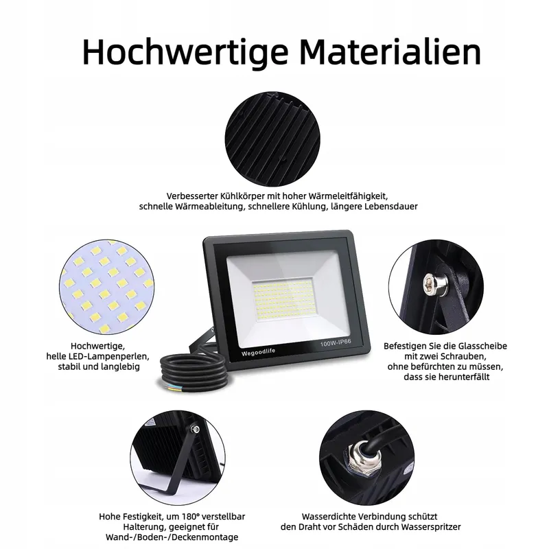 WEGOODLIFE LED Schijnwerper Super Fel Waterdicht 100W IP66 — foto 6