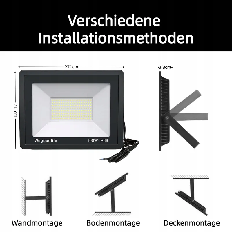 WEGOODLIFE LED Schijnwerper Super Fel Waterdicht 100W IP66 — foto 3