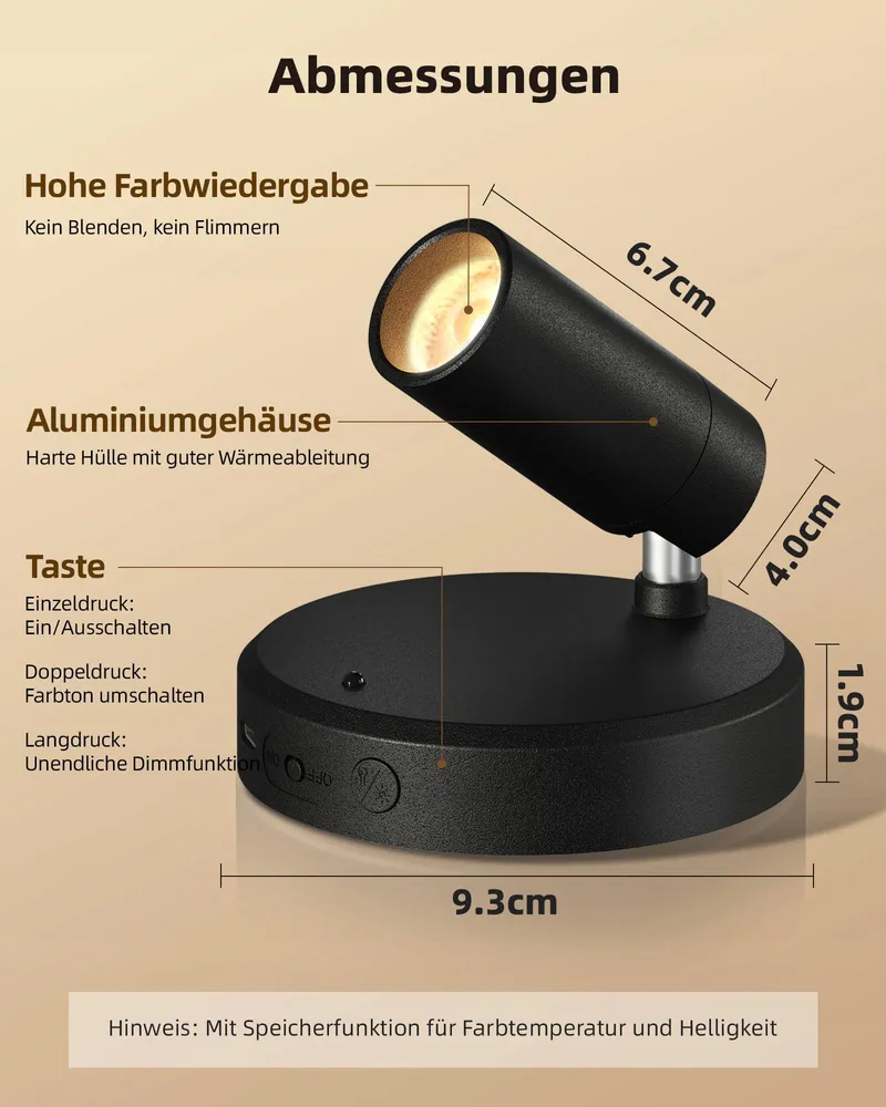 EZVALO LED Wandlamp Draadloos Afstandsbediening Dimbaar 5500mAh — foto 6