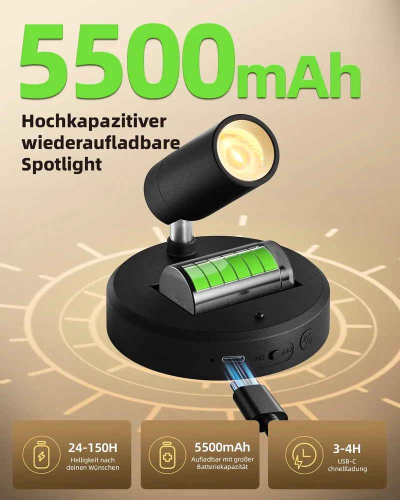 EZVALO LED Wandlamp Draadloos Afstandsbediening Dimbaar 5500mAh — foto 2