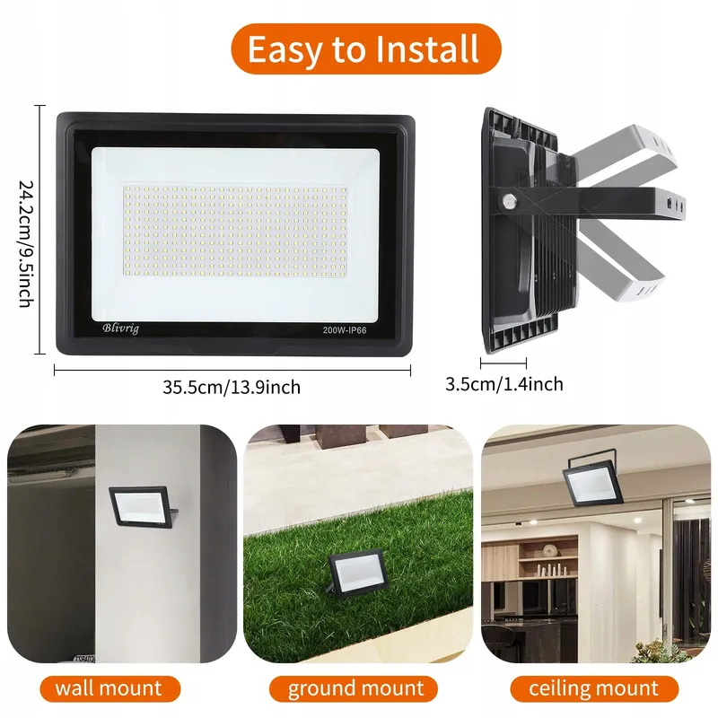 BLIVRIG LED Schijnwerper Buiten Waterdicht 200W IP66 Koudwit — foto 7