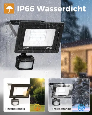 VIGHEP LED Schijnwerper Bewegingsmelder 50W Tuin Garage — miniatuur 5