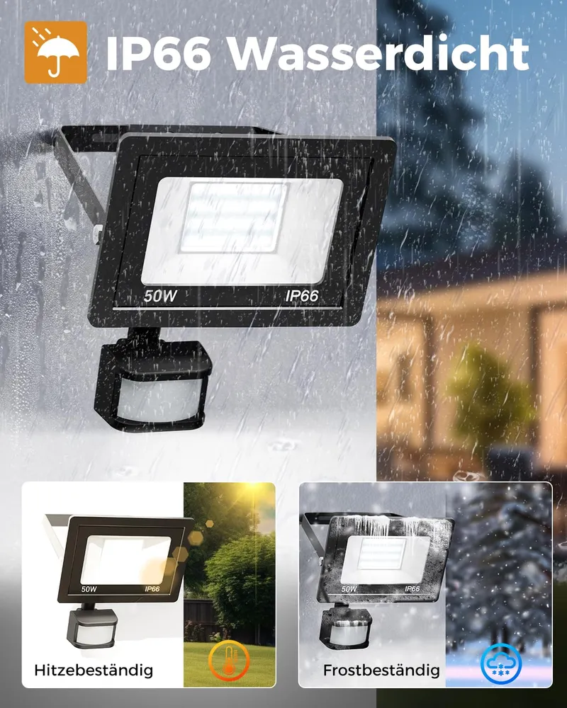 VIGHEP LED Schijnwerper Bewegingsmelder 50W Tuin Garage — foto 5