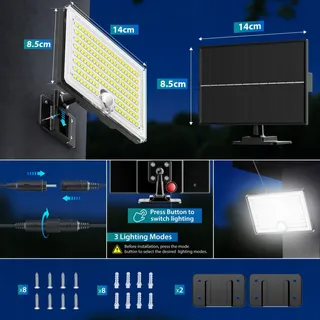 REALKY Solarlampen Met Bewegingssensor Waterdicht Voor Garage IP65 — miniatuur 5