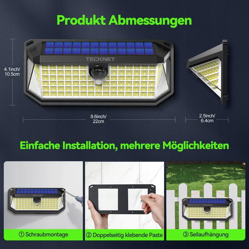TE Solar Buitenlampen met Bewegingssensor Superhelder IP66 416 LED 4 Stuks — foto 7