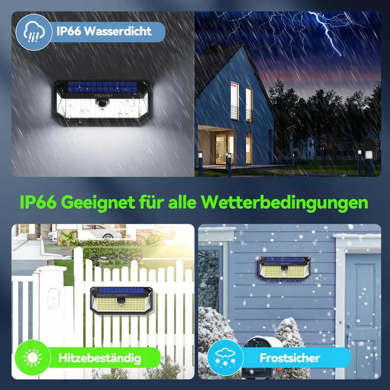 TE Solar Buitenlampen met Bewegingssensor Superhelder IP66 416 LED 4 Stuks — foto 4