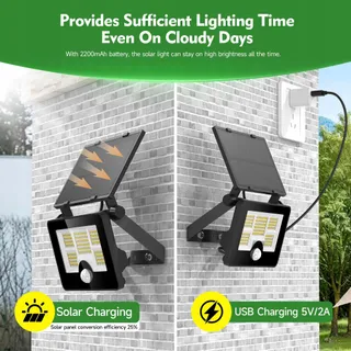 OHAYORI Solarlamp Met Bewegingsmelder Tuin 122 LED IP65 — miniatuur 7