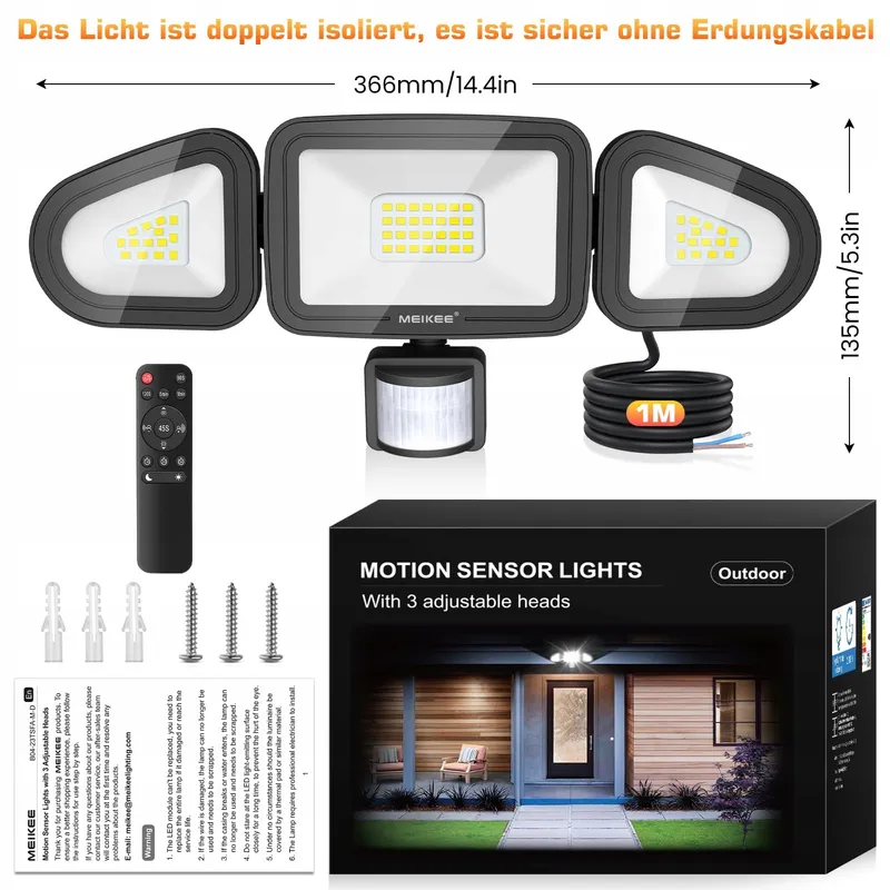 MEIKEE LED Schijnwerper Bewegingsmelder Afstandsbediening IP66 42W 6500K — foto 7