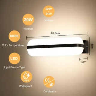 VIVALE LED Buitenwandlamp Up Down Zwart Balkon Tuin 20W IP65 — miniatuur 2