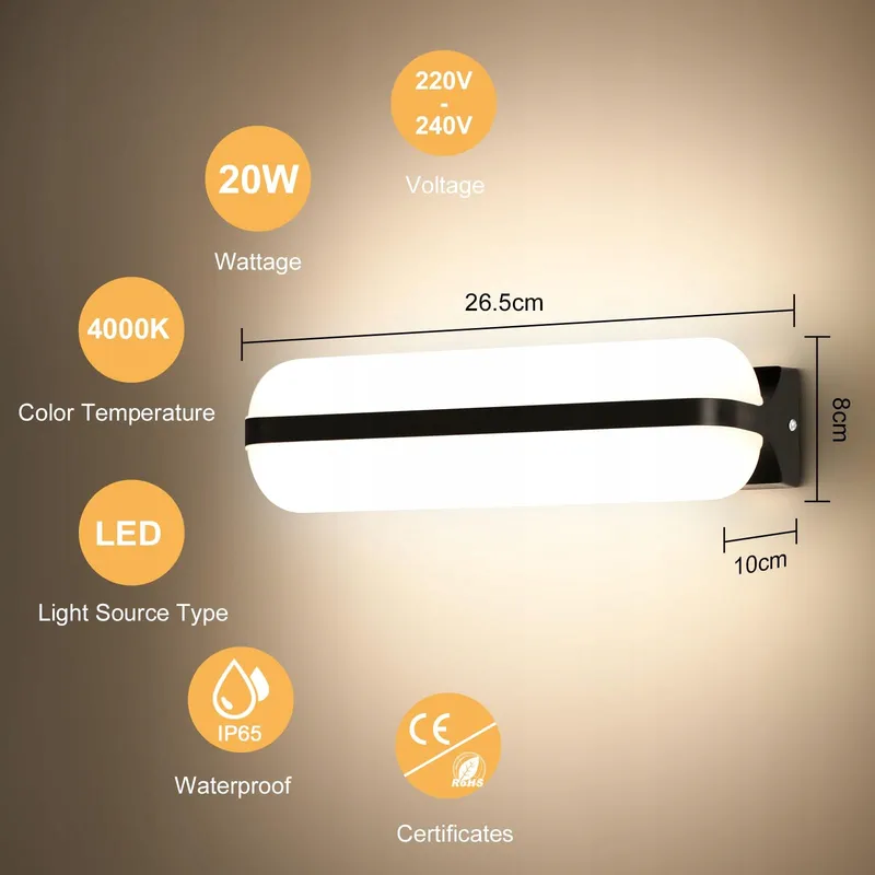 VIVALE LED Buitenwandlamp Up Down Zwart Balkon Tuin 20W IP65 — foto 2