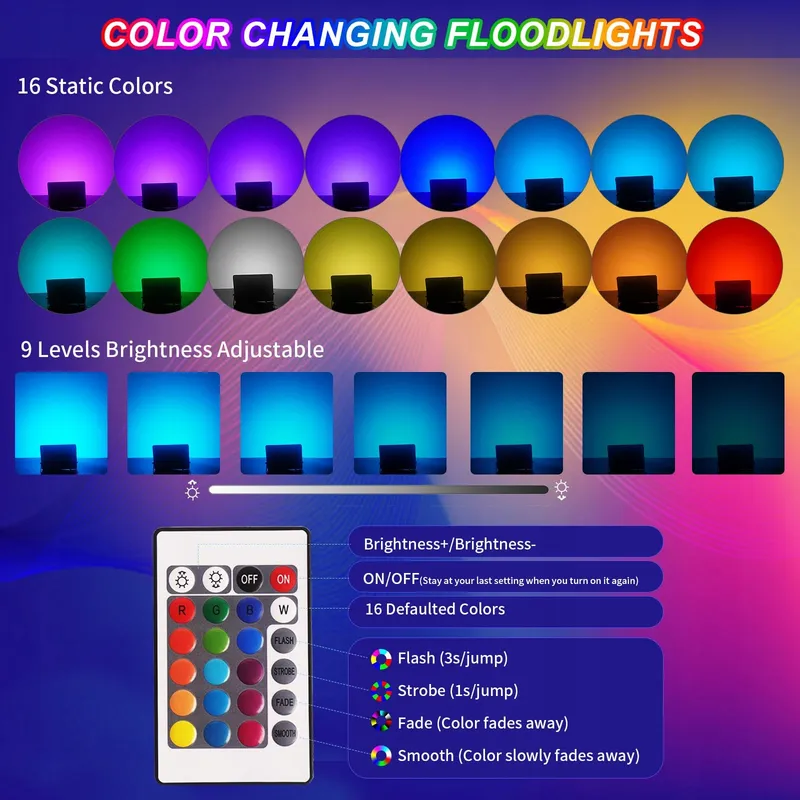 FOSI LED RGB Schijnwerper Buiten Dimbaar Afstandsbediening 50W IP66 — foto 2