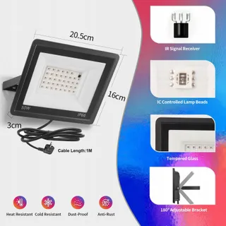 FOSI LED RGB Schijnwerper Buiten Dimbaar Afstandsbediening 50W IP66 — miniatuur 6