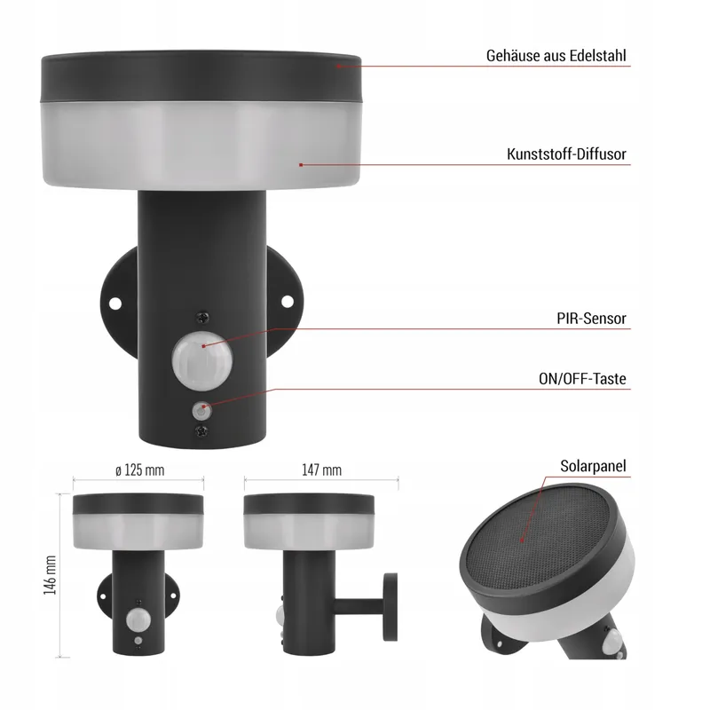 EMOS Solar LED Lamp Bewegingsmelder Huis Tuin Waterdicht 200lm — foto 5