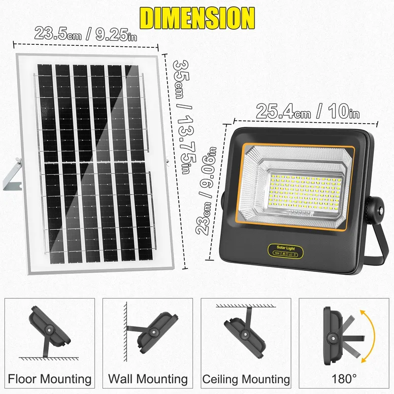 TOPBOS Solarlamp Buiten Afstandsbediening Garage Waterdicht 200W IP67 — foto 7