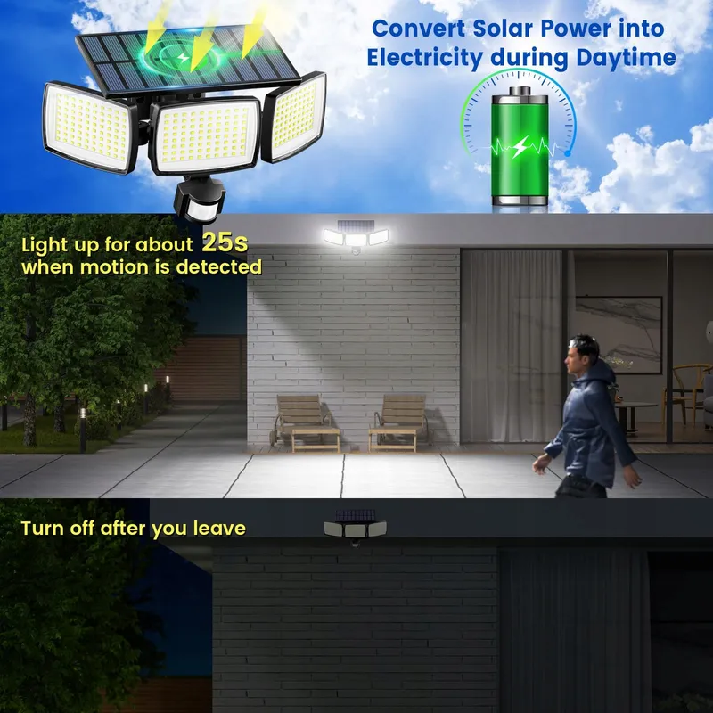 AIXPI Solar Buitenlamp Bewegingsmelder Waterdicht 240 LED IP65 — foto 6