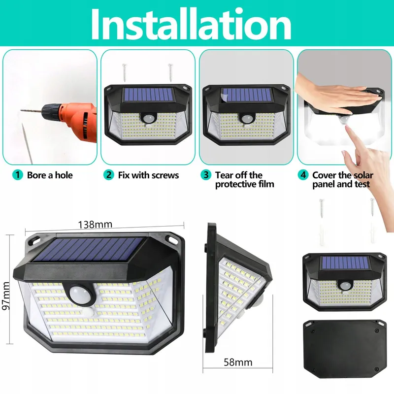EAGEEN Solar LED Buitenlamp met Bewegingssensor IP65 Zwart 2 Stuks — foto 7