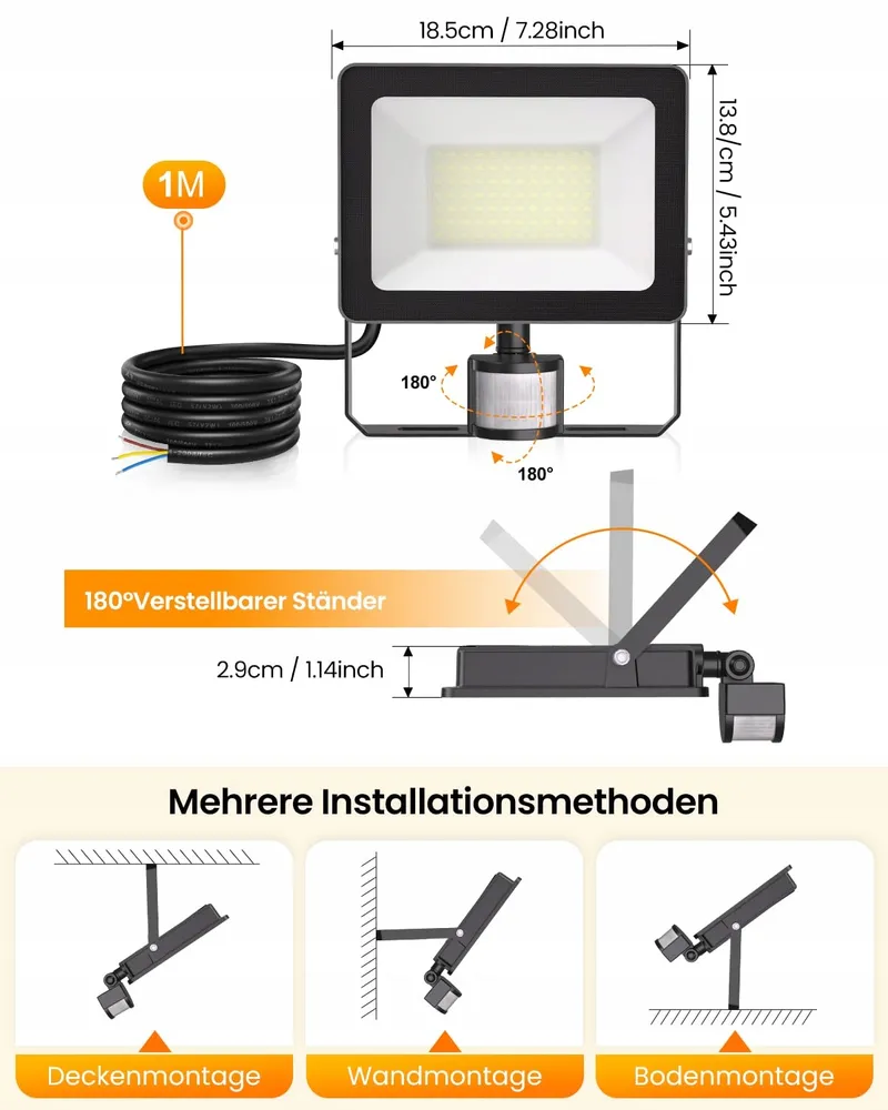 MEIKEE LED Schijnwerper Bewegingssensor Waterdicht Krachtig 60W 6500K IP66 — foto 6