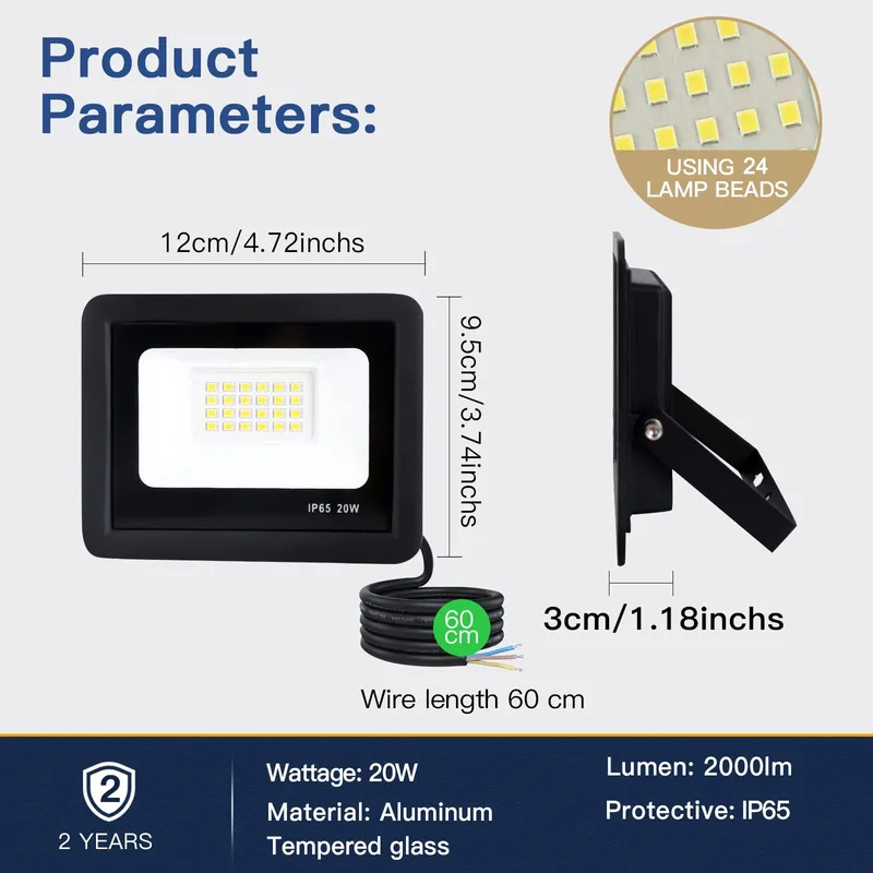 FUPE LED Schijnwerper Buiten Waterdicht Tuin Zwart 20W IP65 — foto 5