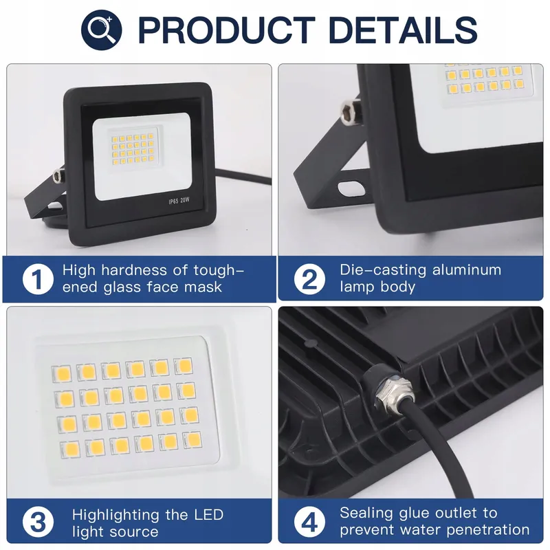 FUPE LED Schijnwerper Buiten Waterdicht Tuin Zwart 20W IP65 — foto 6