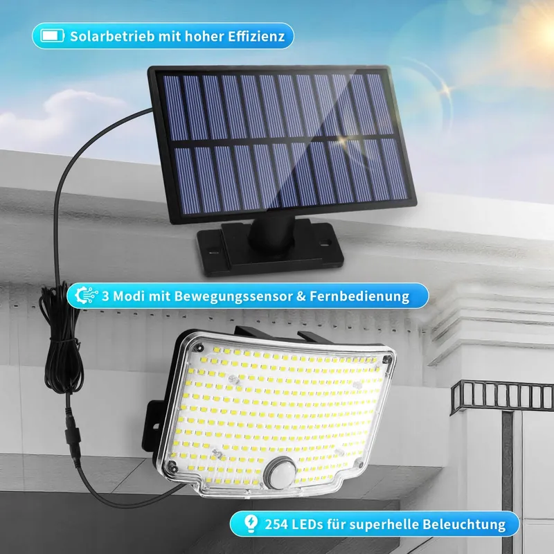 CNMTCCO Solar Wandlamp Bewegingssensor Tuin 254 LED IP65 — foto 4