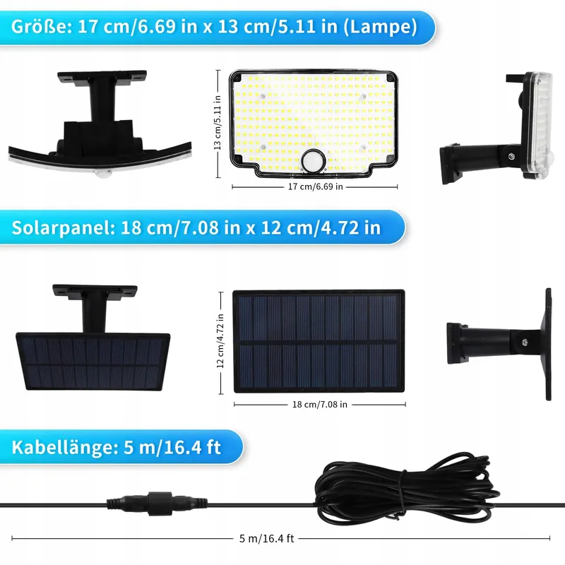 CNMTCCO Solar Wandlamp Bewegingssensor Tuin 254 LED IP65 — foto 5