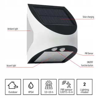 EMOS Solarlamp LED Bewegingssensor Huis Tuin Wit 240lm — miniatuur 3