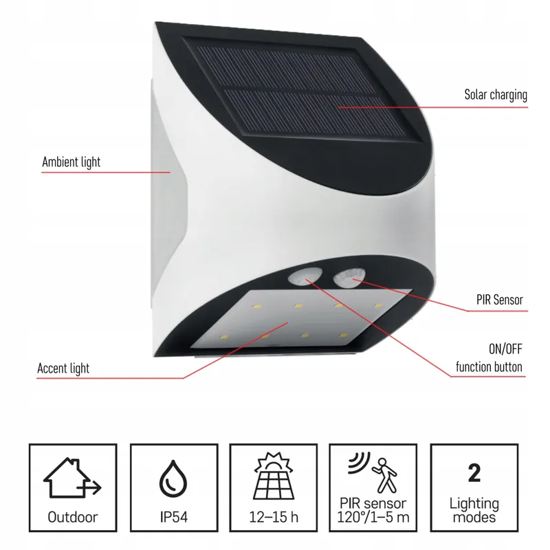 EMOS Solarlamp LED Bewegingssensor Huis Tuin Wit 240lm — foto 3